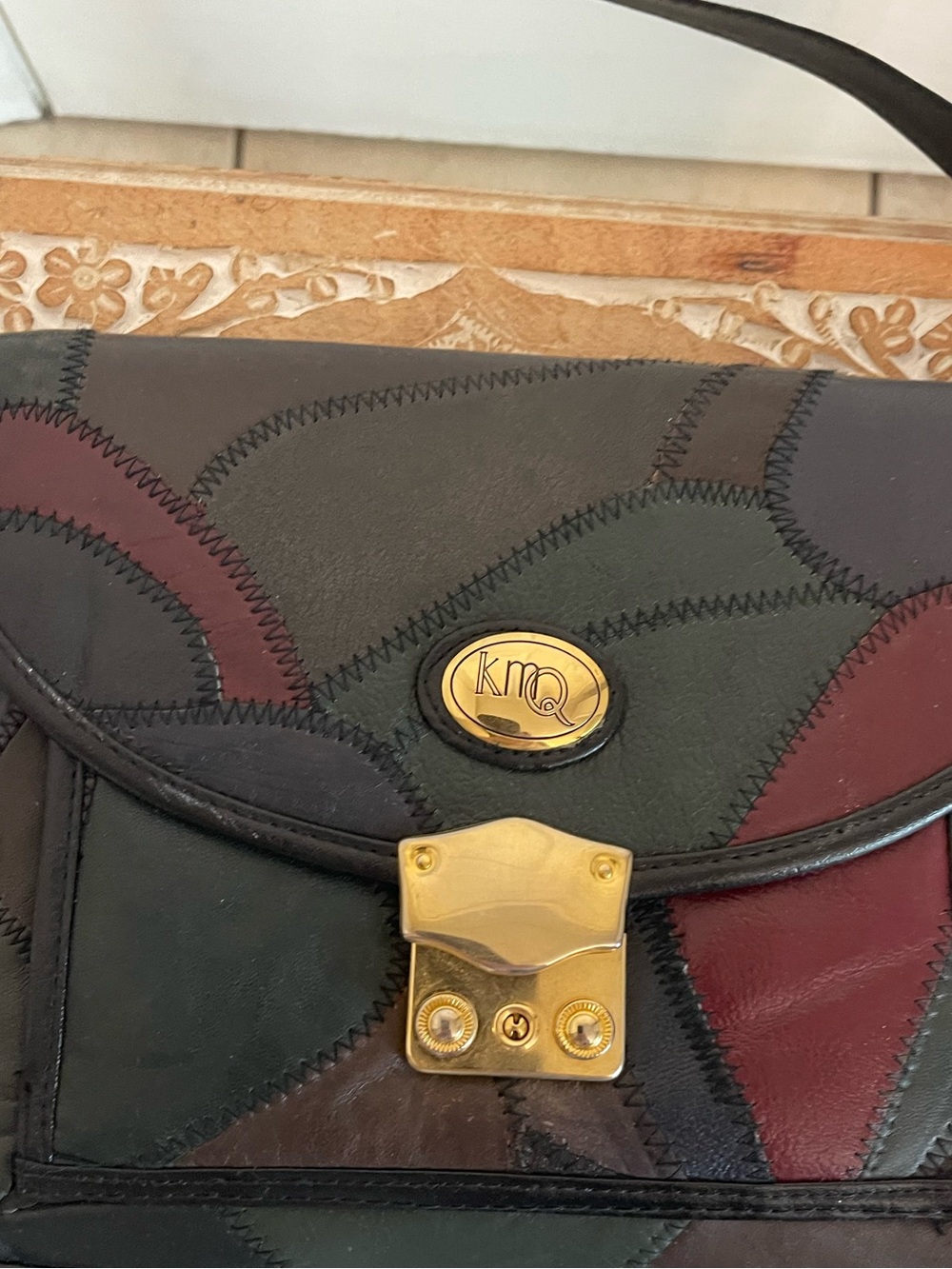 Patchwork Leather Crossbody with Gold Hardware - Multicolor